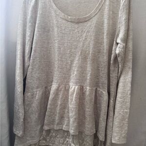 Maurices Cream Long Sleeve Lace Hem Top